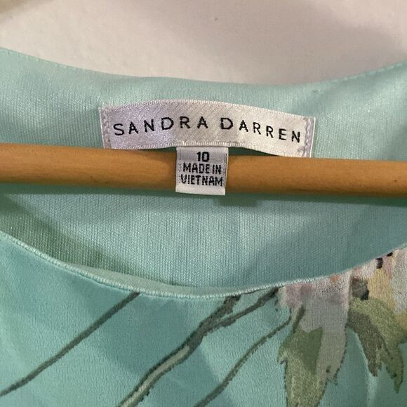 EUC Sandra Darren Pink Floral Print Ruffle High Low Mint Midi Dress - Picture 5 of 8